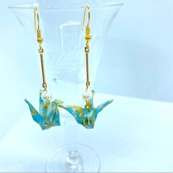 Handcrafted Paper Peace Crane Earrings - Picture 7 of 7